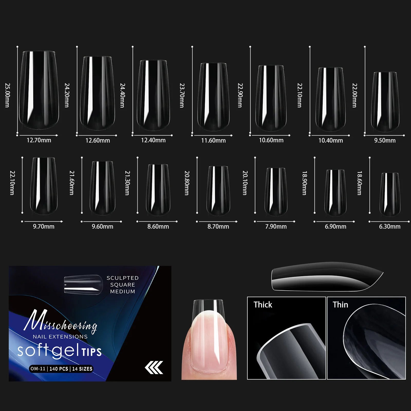 120/140 Uds. Puntas de uñas postizas de aguja de almendra extensión de uñas postizas suaves y transparentes para el hogar DIY salón de uñas manicura prensa en las uñas