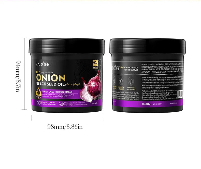 SADOER Champús de Cebolla y Mascarilla Capilar con Aceite de Semillas Negras 500g Set de Aceite Capilar Suavizante Reparador para Cabello Seco y Dañado Nutrición Profunda Cuidado del Brillo