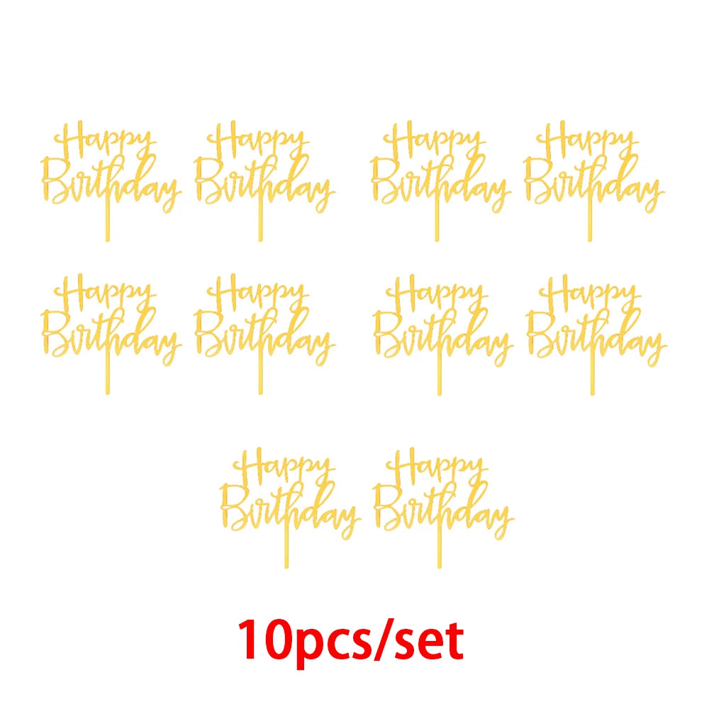 10 Uds. De plástico Gittler, adorno para tarta de feliz cumpleaños, letrero decorativo ostentoso, adorno para tarta de feliz cumpleaños, decoración de postre de cumpleaños para niña