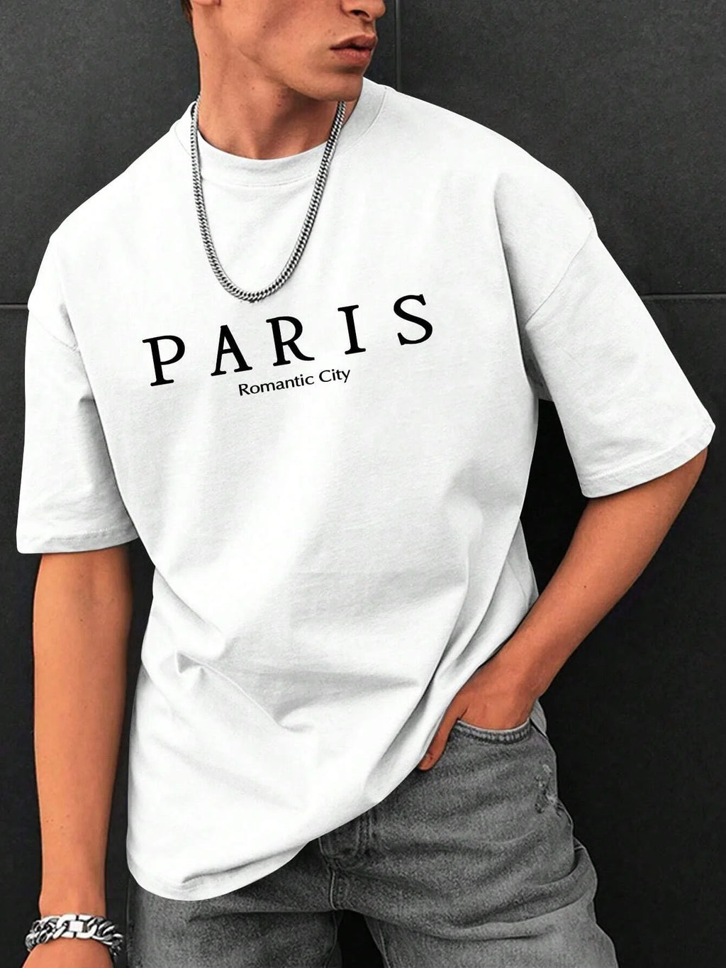 Camisetas con estampado gráfico de letras de ciudad romántica de París, ropa holgada de verano para hombre, camiseta holgada de algodón de gran tamaño, camisetas suaves de calle