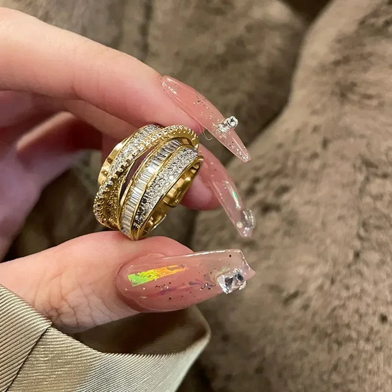 Anillos con forma de bola de diseño Irregular de tres capas con personalidad de Metal Punk exagerada para mujer, anillos ajustables simples a la moda, regalo