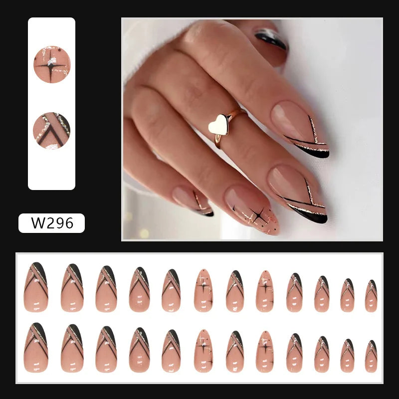 Dulce francés 24 Uds. De uñas postizas degradadas rosas, manicura de dedos artificiales brillantes, uñas postizas reutilizables para mujeres