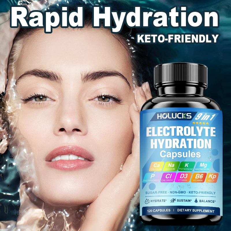 Suplemento de Electrolitos HOLUCKS, con Vitaminas B y Minerales Clave, Apoya el Equilibrio de Fluidos, la Energía e la Hidratación Diaria para Deportistas