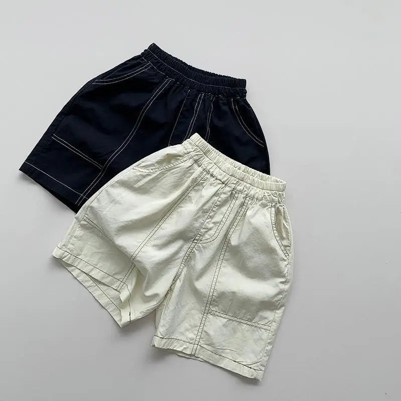 NOVEDAD DE VERANO 2025, pantalones cortos sueltos para niños, pantalones casuales sólidos para bebés, pantalones cortos casuales de algodón para niños y niñas, pantalones medios para niños, ropa para niños