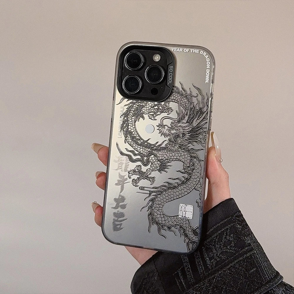 Para iPhone 16 15 Pro Max 11 12 13 Mini 14 XS MAX XR 7 8 Plus funda de teléfono acrílica Dragon Totem carcasa protectora de pantalla a prueba de golpes