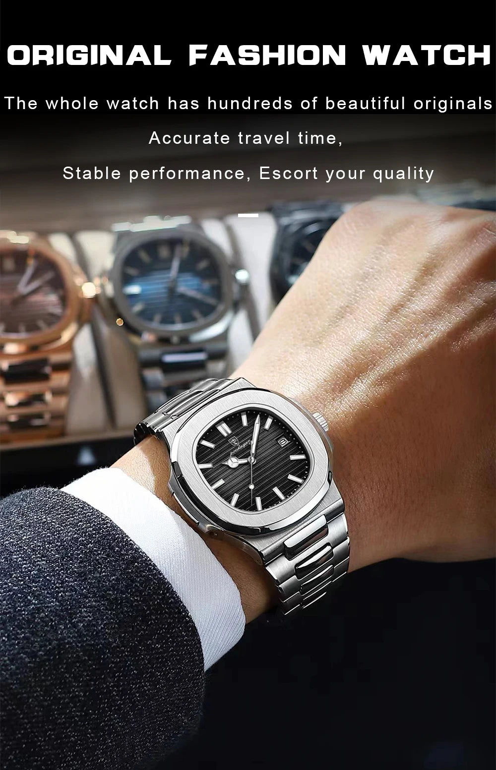 Reloj de pulsera cuadrado de lujo POEDAGAR para hombre, resistente al agua, luminoso, con fecha, de acero inoxidable, deportivo, de cuarzo, para hombre.