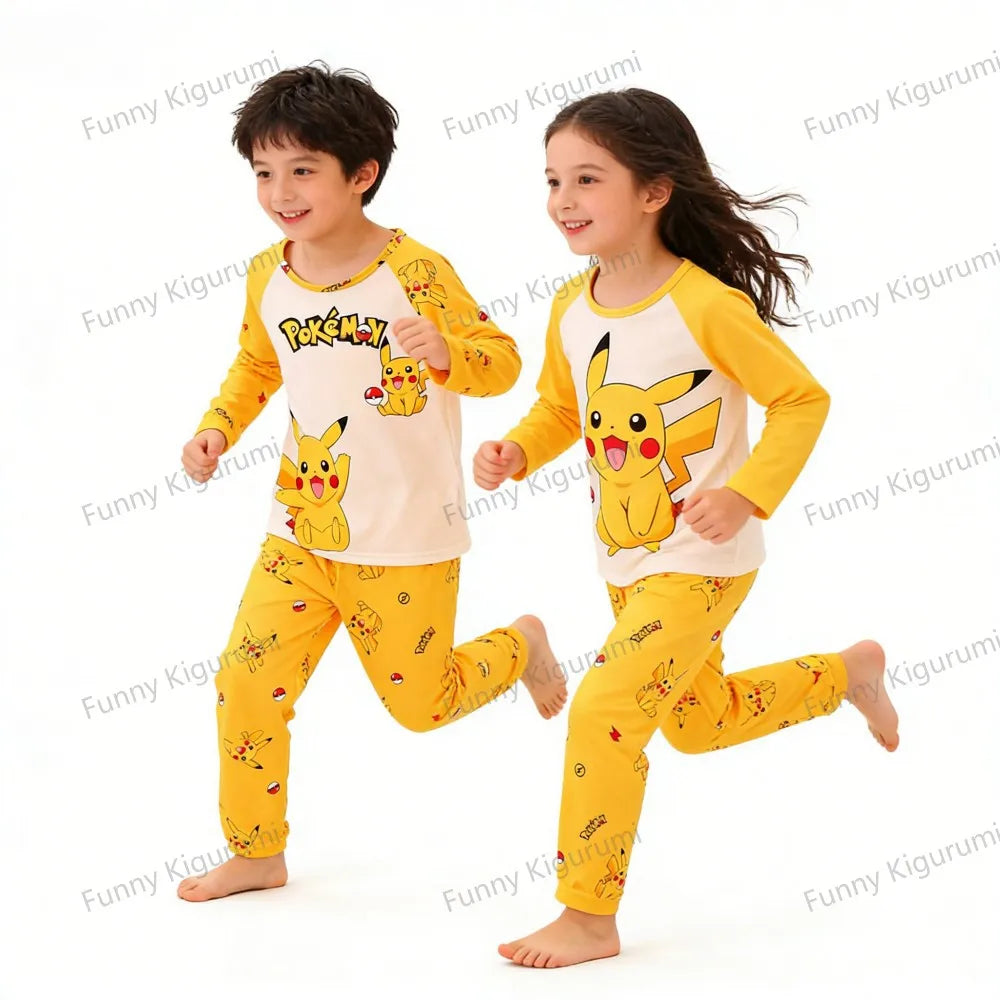 Pijamas de dibujos animados para niños de 3 a 5, 7, 9, 11 y 13 años, conjuntos de ropa para el hogar para niños, pijamas de Pikachu de manga larga para niñas, ropa de descanso para adolescentes