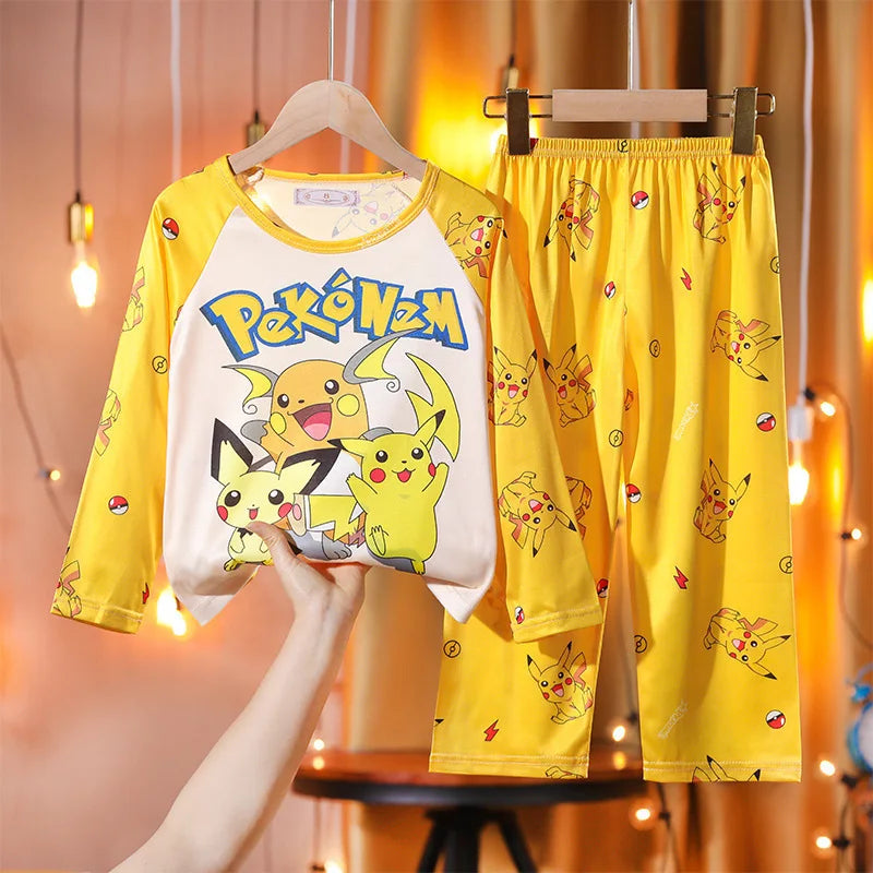 Pijamas de dibujos animados para niños de 3 a 5, 7, 9, 11 y 13 años, conjuntos de ropa para el hogar para niños, pijamas de Pikachu de manga larga para niñas, ropa de descanso para adolescentes