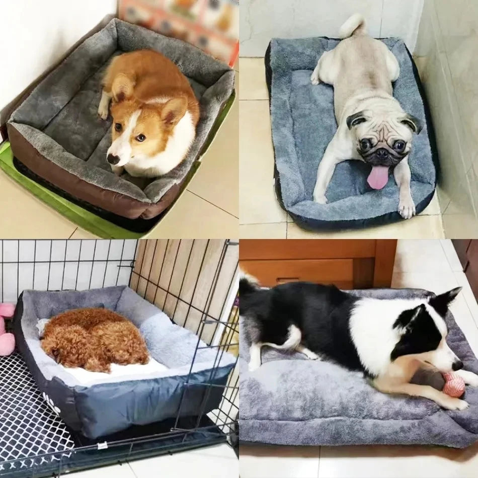Sofá cuadrado suave para perros grandes, cojín elástico para casa de perros, cama mediana cálida para invierno, perrera lavable para gatos, accesorios para el hogar