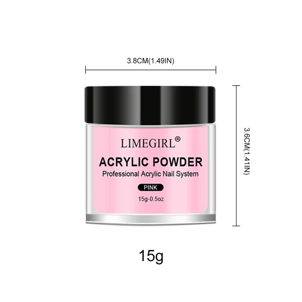 LIMEGIRL-polvo acrílico para uñas, 5 colores, profesional, rosa, claro, blanco, polímero desnudo para extensión de uñas, polvo fino de calidad para salón