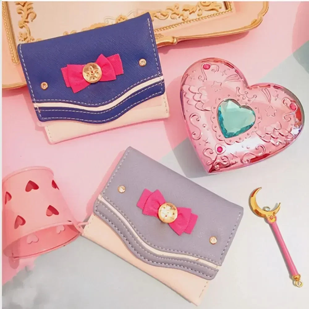 Cartera corta para mujer, bolso de mano con nudo de lazo de Color caramelo, cartera de moda para chica Sailor Moon, bolso de mano, monedero para tarjetas, nuevo Popular