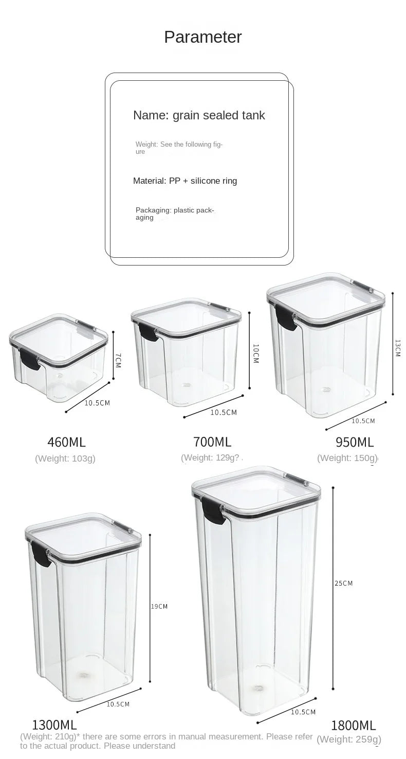 Tarros sellados para cocina, organizador de almacenamiento de granos, tanque grande de plástico a prueba de humedad, juego de tarros de condimentos para el hogar