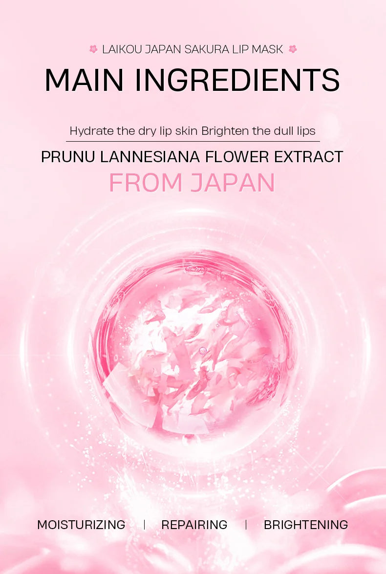 LAIKOU-mascarilla de suero labial de flor de cerezo, reparación de exfoliación de grietas secas, Reduce las líneas finas de los labios, esencia hidratante, cuidado de belleza Sakura, 8g