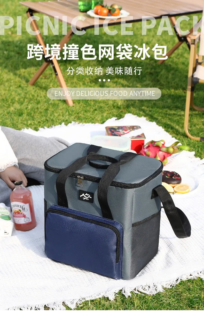 Color a juego de moda, bolsa de almuerzo cuadrada simple, bolsa de hielo portátil para acampar, trabajadores de oficina de gran capacidad, bolsa de comida