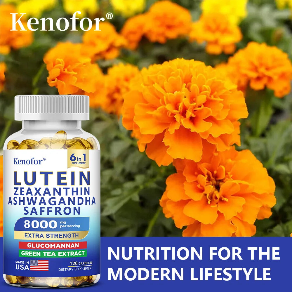 Suplemento de Luteína y Zeaxantina 8000 Mg, Vitaminas para la Vista con Azafrán para Adultos, Suplemento para la Salud Ocular, para Apoyar la Visión y el Cuidado de los Ojos