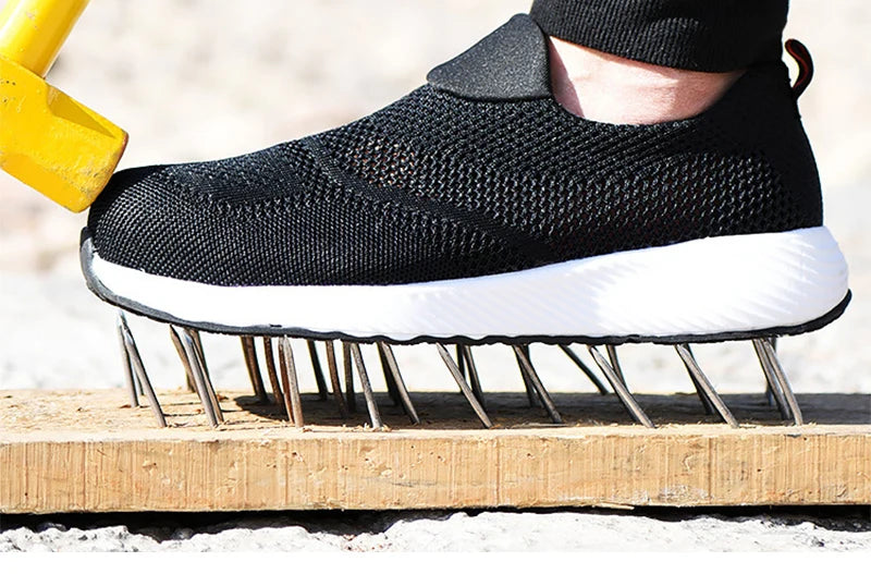 Zapatillas de trabajo ligeras de malla de verano, zapatos de seguridad protectores con punta de acero para el trabajo, zapatos de construcción transpirables para hombres y mujeres, botas de trabajo para hombres