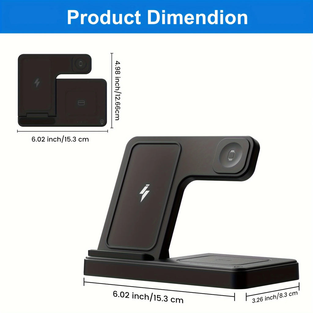 Soporte de cargador inalámbrico magnético 3 en 1, estación de carga rápida de 15W, múltiples dispositivos para iPhone 15 14 13 8 Apple Watch Airpods