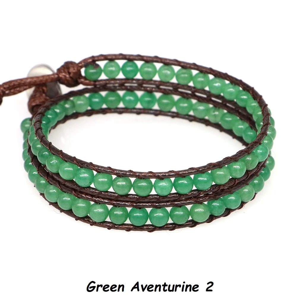 Pulsera de cuentas bohemias de piedra Natural, lapislázuli, 2 hebras, brazalete tejido de cuerda de cuero multicapa para mujeres y hombres, regalo de joyería