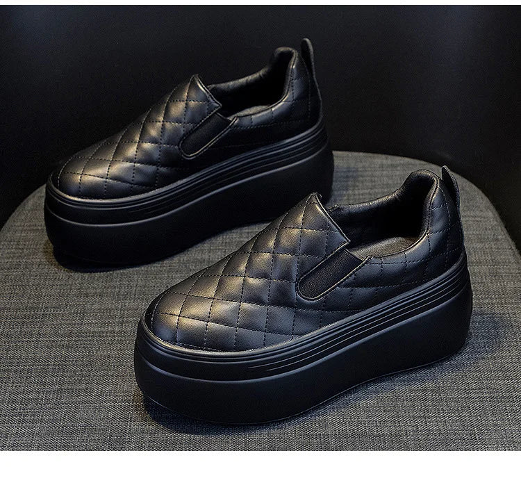 2025 zapatos de cuña de plataforma primavera otoño cabeza redonda Color sólido zapatillas gruesas Casual Slip on mocasines femeninos