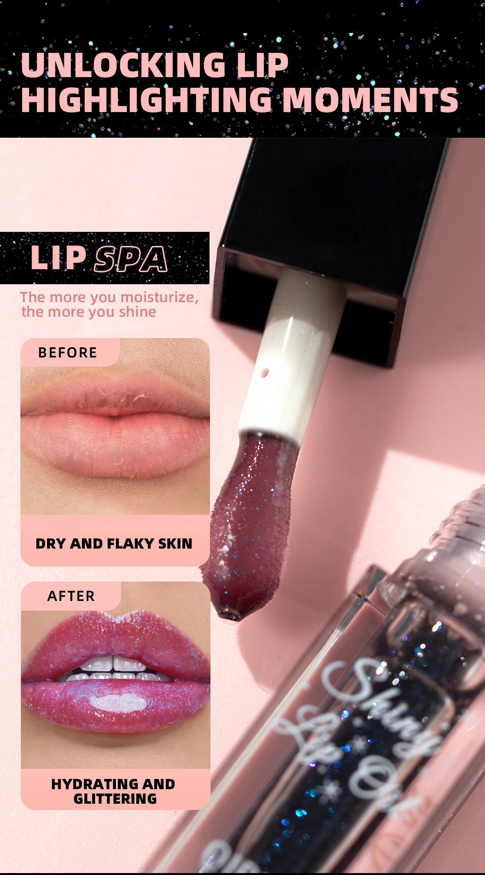 Brillo Labial QIBEST con Efecto Espejo, Hidratante, Cambia de Color, Bálsamo Labial Brillante, Voluminizador, Tinte Labial Diamante de Larga Duración