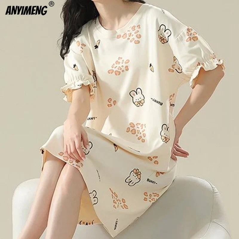 100% ALGODÓN! Camisón de verano para mujer de talla grande M-4XL, nuevo camisón antibacteriano HQ, camisón de manga corta, vestido informal
