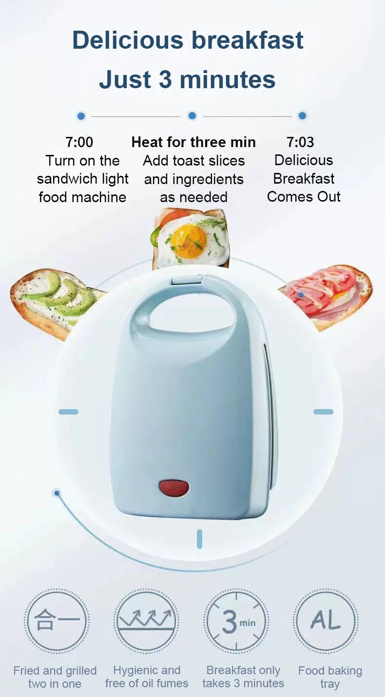 EDTID-máquina eléctrica para hacer sándwiches, Mini máquina ligera para comida, pan, Muffin, desayuno, tortilla de huevo, sartén para hornear, Panini, calentador para parrilla, horno EU