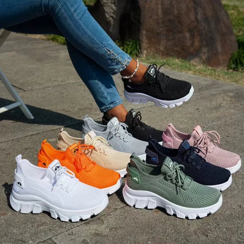 Zapatos de punto para mujer, zapatos ligeros y transpirables para mamá, talla grande, cómodos, antideslizantes, informales, suela plana, sin cordones, primavera 2025