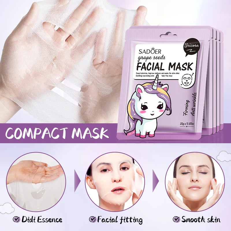 5 uds SADOER dibujos animados frutas frescas máscaras faciales hidratante calmante iluminador mascarilla Facial hidratante para el cuidado de la piel Facial