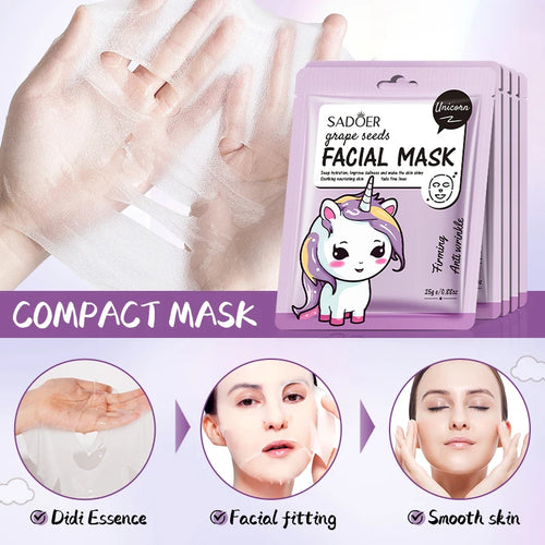 5 uds SADOER dibujos animados frutas frescas máscaras faciales hidratante calmante iluminador mascarilla Facial hidratante para el cuidado de la piel Facial