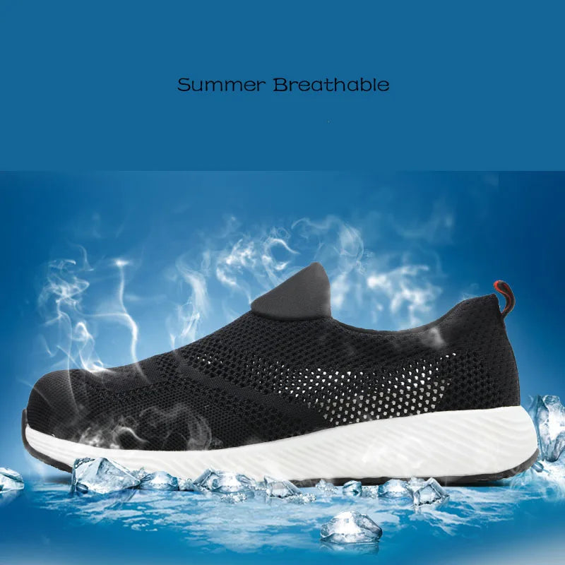 Zapatillas de trabajo ligeras de malla de verano, zapatos de seguridad protectores con punta de acero para el trabajo, zapatos de construcción transpirables para hombres y mujeres, botas de trabajo para hombres