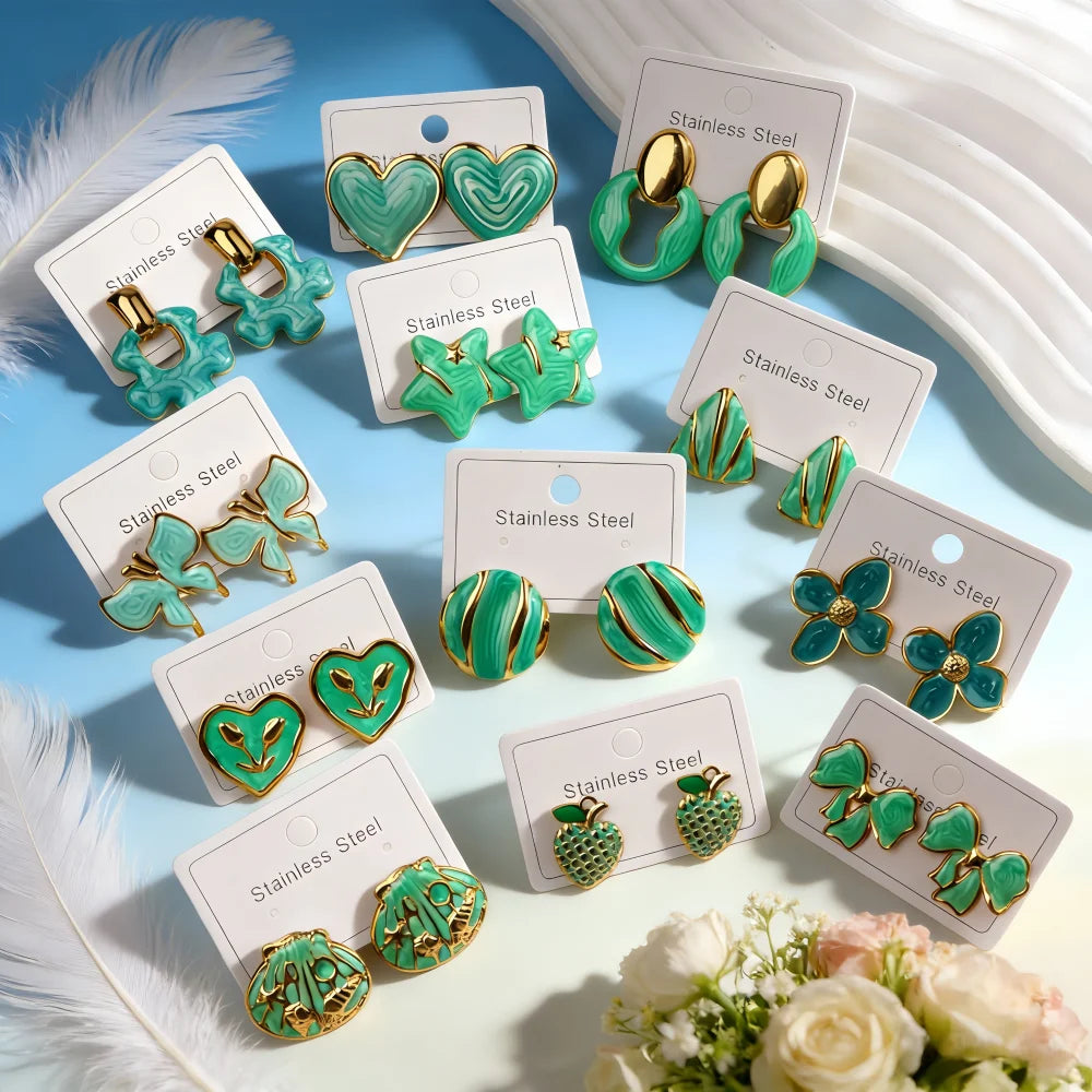 5/10/15/20/30 pares de pendientes coloridos de acero inoxidable a la moda para mujer, estilo mixto, elegantes, geométricos, con forma de corazón, flores, joyería para fiesta