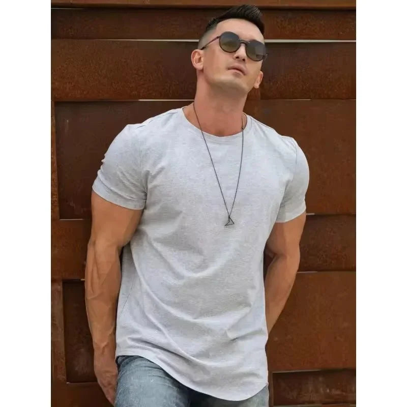 Camiseta de entrenamiento muscular, camiseta de manga corta de entrenamiento de verano para hombre, camiseta de fitness de algodón de alta calidad para hombre, camisetas de color sólido para gimnasio