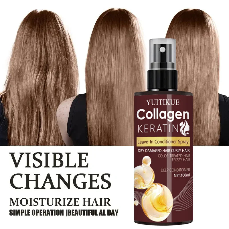 El spray para el cabello con colágeno y queratina nutre las raíces del cabello, el masaje del cuero cabelludo, repara el cabello, solución para el cuidado del cabello con control de aceite
