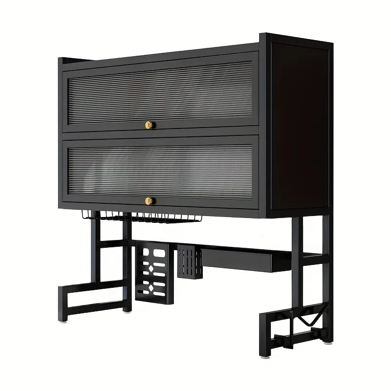 Estante para platos con soporte para utensilios para fregadero, organizador de acero al carbono a prueba de polvo para platos/cuchos/tableros de corte |     Cocina espacial