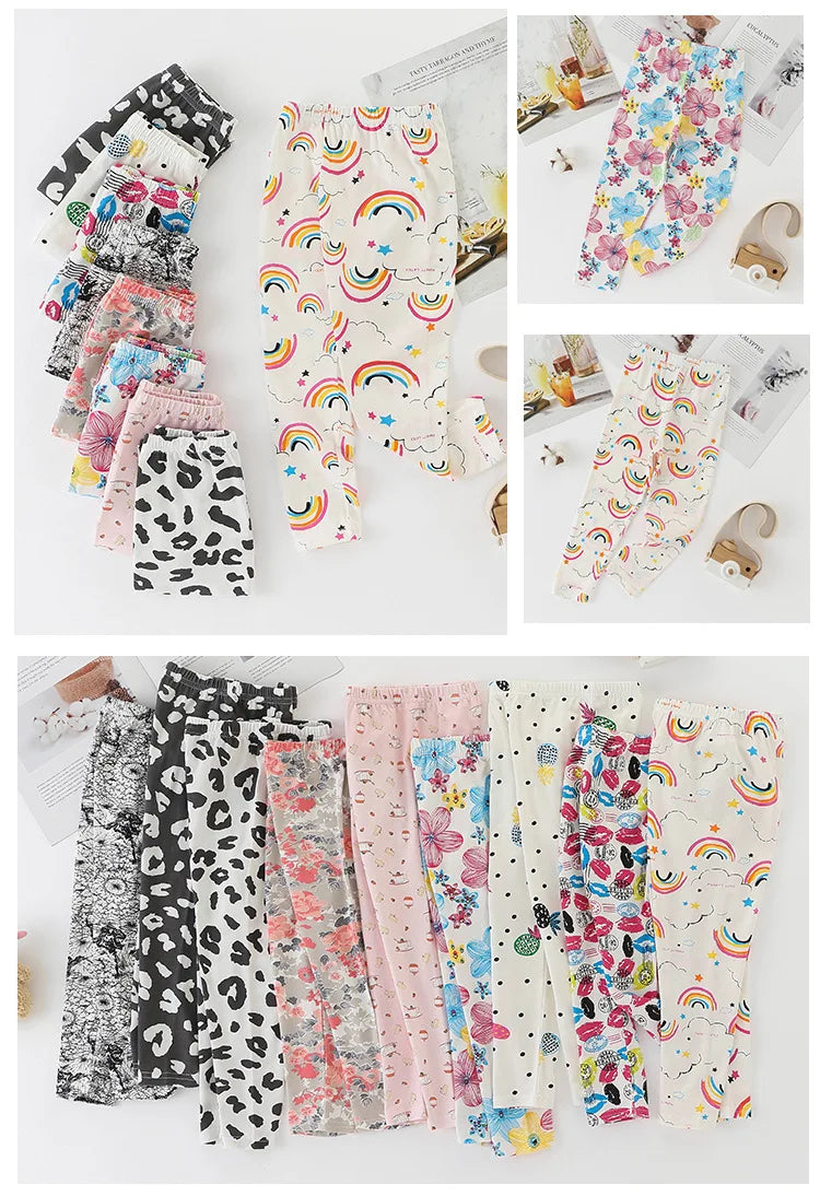 Little maven, novedad de 2024, mallas con flores de dibujos animados, pantalones para niños, pantalones encantadores para primavera y otoño para niños de 2 a 7 años
