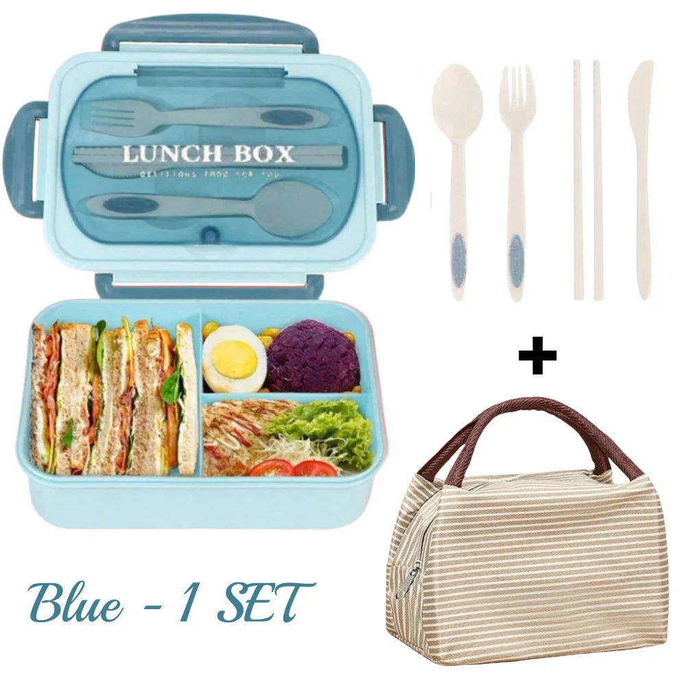 Fiambrera de 40,58 oz con utensilios y bolsa aislante, fiambrera Bento a prueba de fugas con 3 compartimentos para estudiantes y trabajadores, preparación de comidas saludables