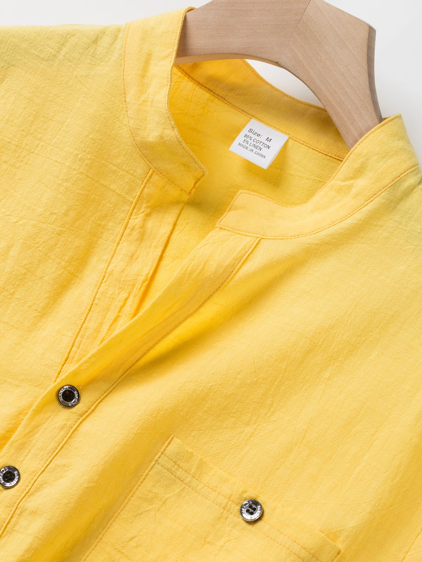 Camisa de manga corta de lino y algodón para hombre con cuello levantado y solapa de medio botón - Ropa informal de ocio al aire libre para primavera y verano