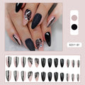 Uñas postizas negras con diseño de murciélago para Halloween, puntas de uñas decoradas con forma de almendra, con remaches y lazos, 24 unidades, uñas acrílicas reutilizables.