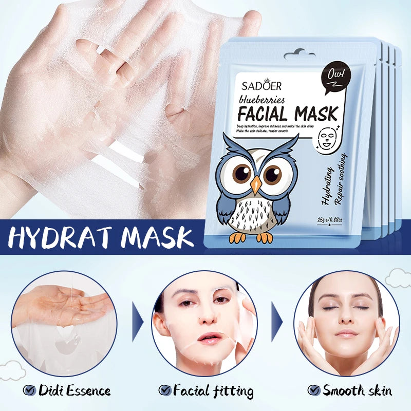 5 uds SADOER dibujos animados frutas frescas máscaras faciales hidratante calmante iluminador mascarilla Facial hidratante para el cuidado de la piel Facial