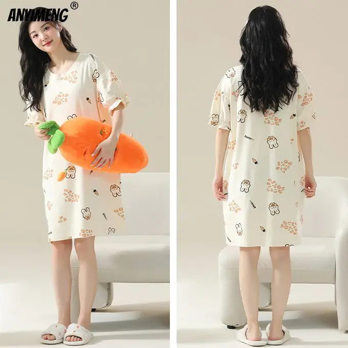 100% ALGODÓN! Camisón de verano para mujer de talla grande M-4XL, nuevo camisón antibacteriano HQ, camisón de manga corta, vestido informal