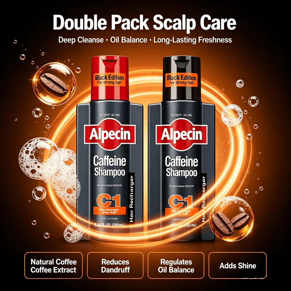 Champú Alpecin C1 con Cafeína de Alemania, Anticaída, Control de Grasa, Elimina la Caspa, Limpia Profundamente los Folículos Pilosos, Repara el Cabello