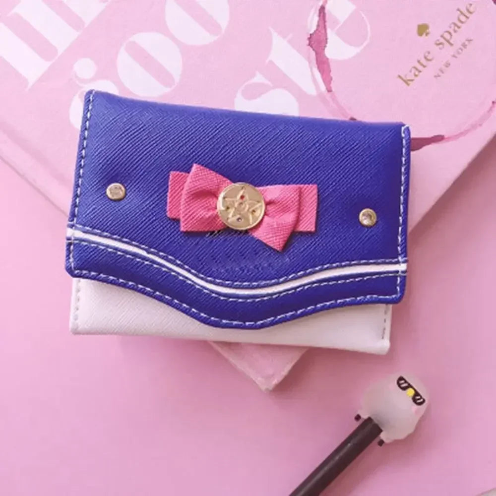 Cartera corta para mujer, bolso de mano con nudo de lazo de Color caramelo, cartera de moda para chica Sailor Moon, bolso de mano, monedero para tarjetas, nuevo Popular