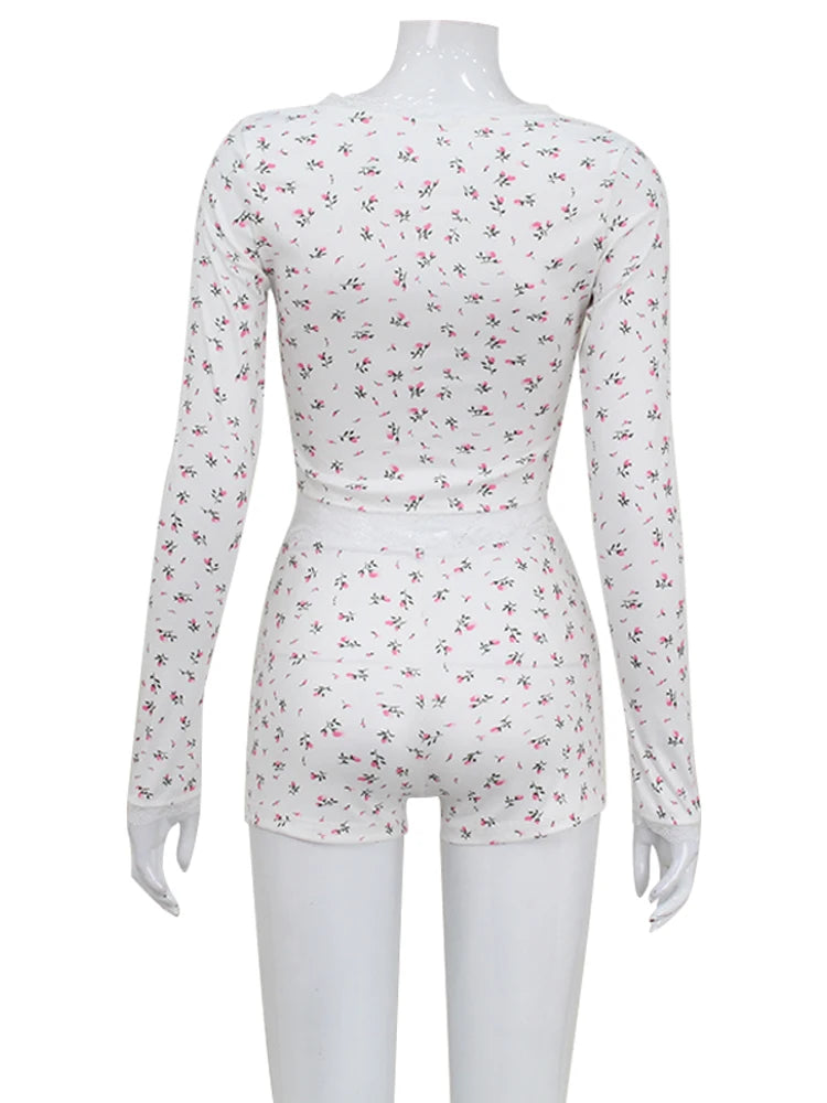 Ahagaga-chándal estampado Sexy para mujer, ropa de dormir Regular informal con cuello redondo, conjuntos de traje ajustados de 2 piezas (altops + pantalones cortos)