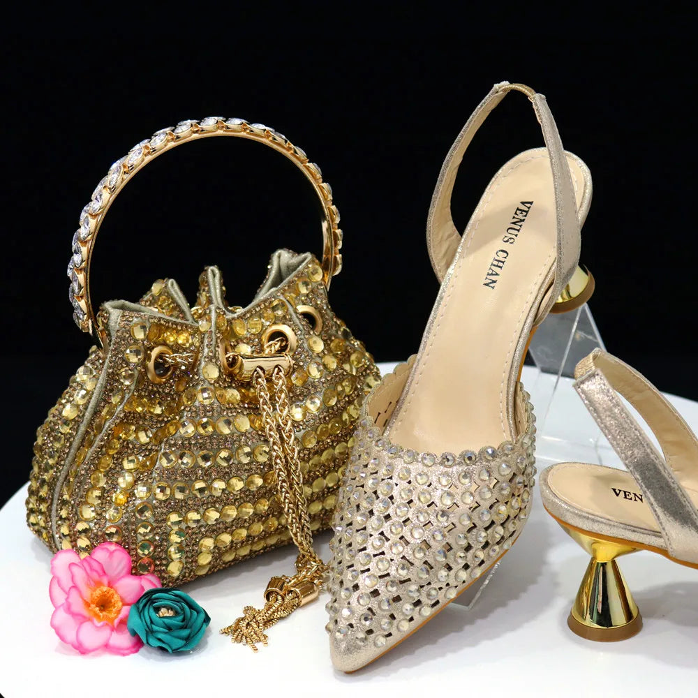Sandalias con fondo de Muffin decoradas con cuentas para mujer, zapatos y bolso cómodos y versátiles, elegantes, a la moda, verano, 2023