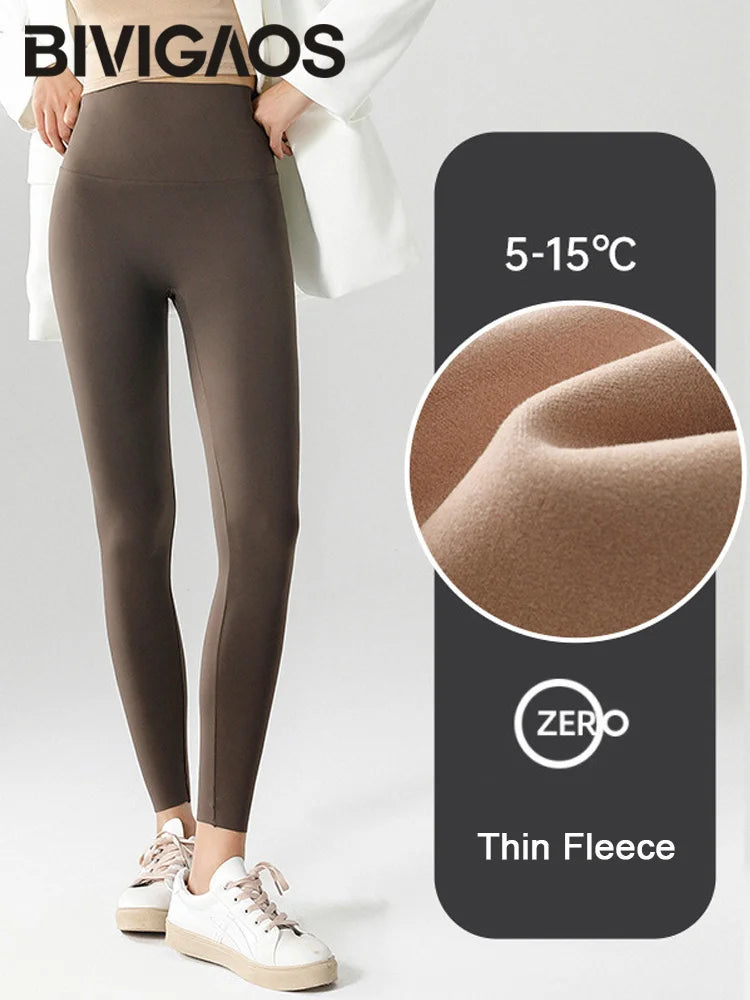 BIVIGAOS-mallas gruesas de terciopelo de Alpaca para mujer, mallas de tiburón negro, cintura alta, ajustadas, sin costuras, cálidas, para otoño e invierno