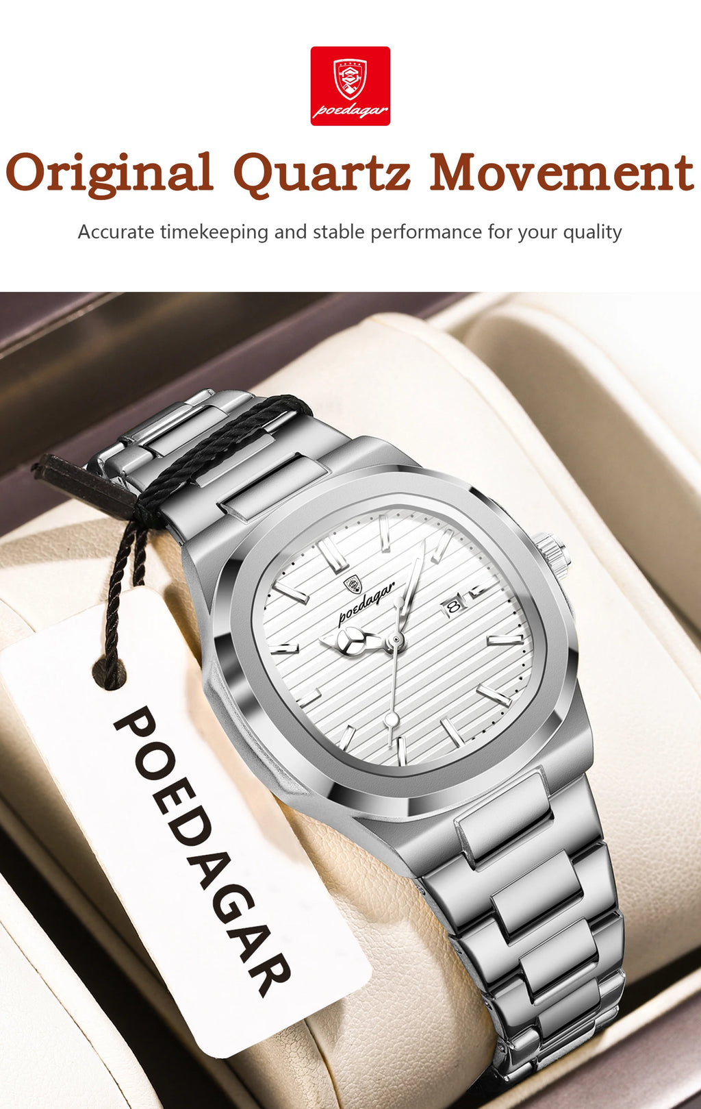 POEDAGAR, reloj de pulsera exquisito para mujer, resistente al agua, fecha luminosa, relojes de moda para mujer, reloj de cuarzo de acero inoxidable para mujer
