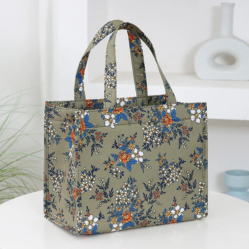 Bolso de mano grueso de gran capacidad con estampado de nailon de nuevo estilo, bolsa de almacenamiento para fiambrera semicerrada con cremallera portátil de trabajo, bolsa bento
