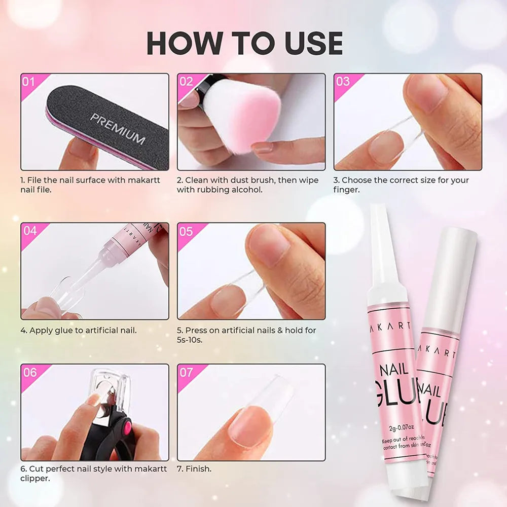 Pegamento para Uñas Makartt Super Fuerte para Uñas Acrílicas, Uñas Postizas, Adhesivo Profesional para Puntas de Uñas, Pegamento para Uñas Adhesivas