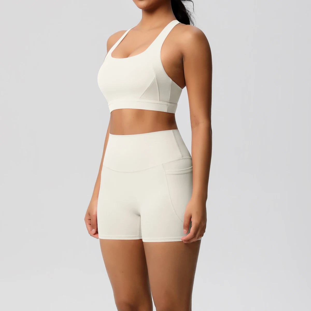 Ropa deportiva con bolsillo para mujer, conjunto de Yoga, ropa de gimnasio, trajes de Yoga para mujer, chándales, pantalones cortos deportivos, sujetador cruzado, mallas de gimnasio, 2 uds.