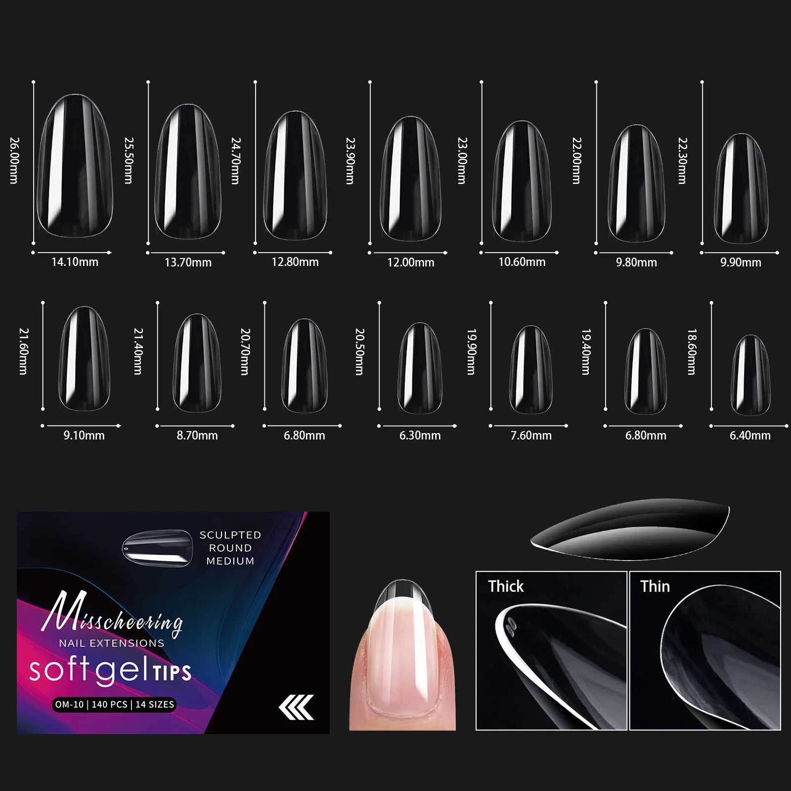 120/140 Uds. Puntas de uñas postizas de aguja de almendra extensión de uñas postizas suaves y transparentes para el hogar DIY salón de uñas manicura prensa en las uñas